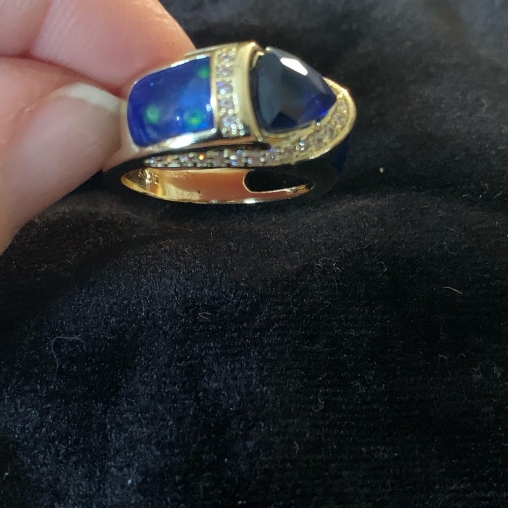 Blue Teardrop Stone Ring with Opal Inlay - Picture 2 of 7